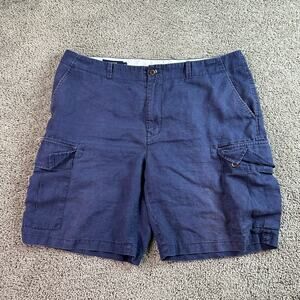 Lincs Shorts Mens 38 Blue Linen Cargo Pockets Flat Front David Chu Casual FLAW